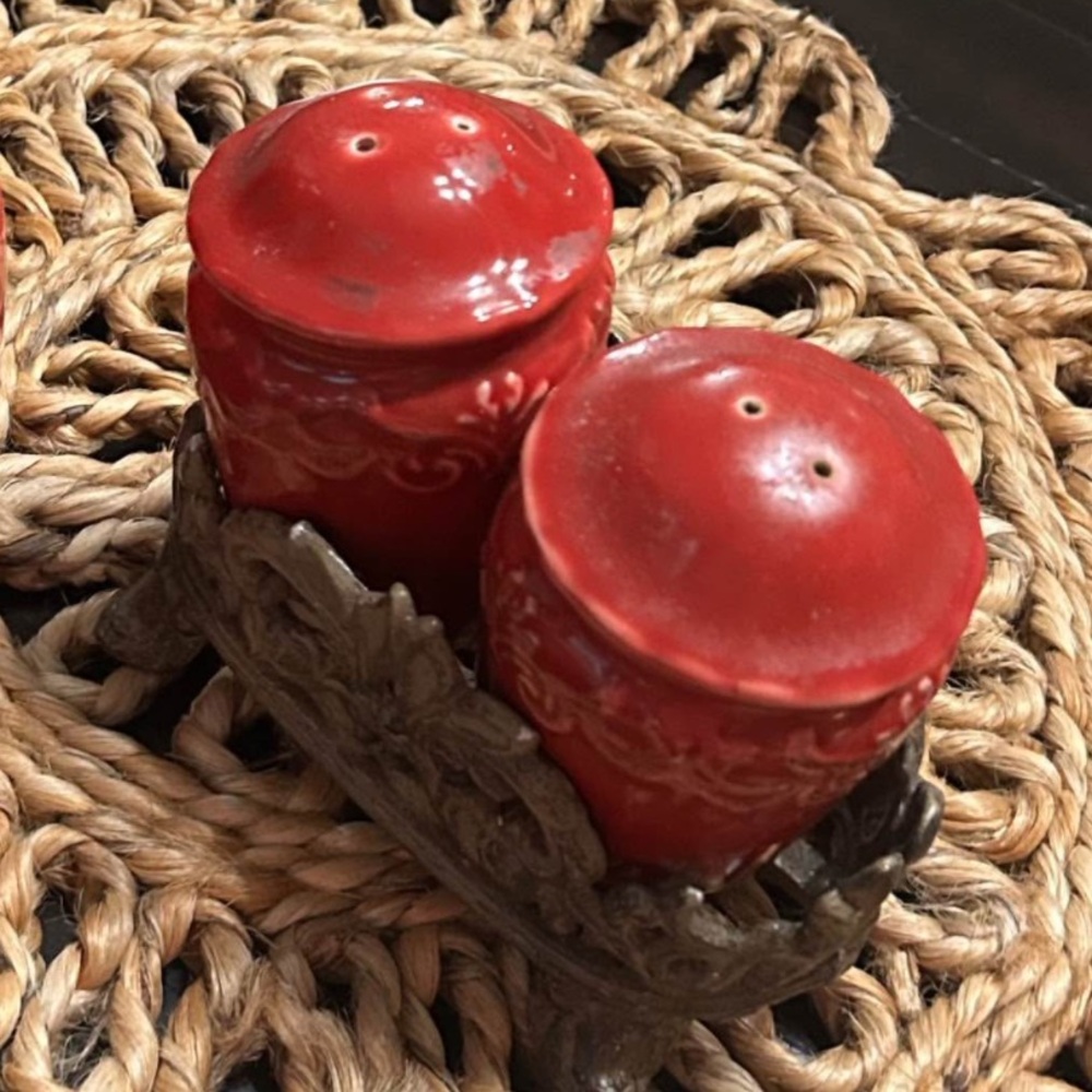 Rachael Ray Red Ceramic Jars with Ornate Holder - Picture 2 of 2